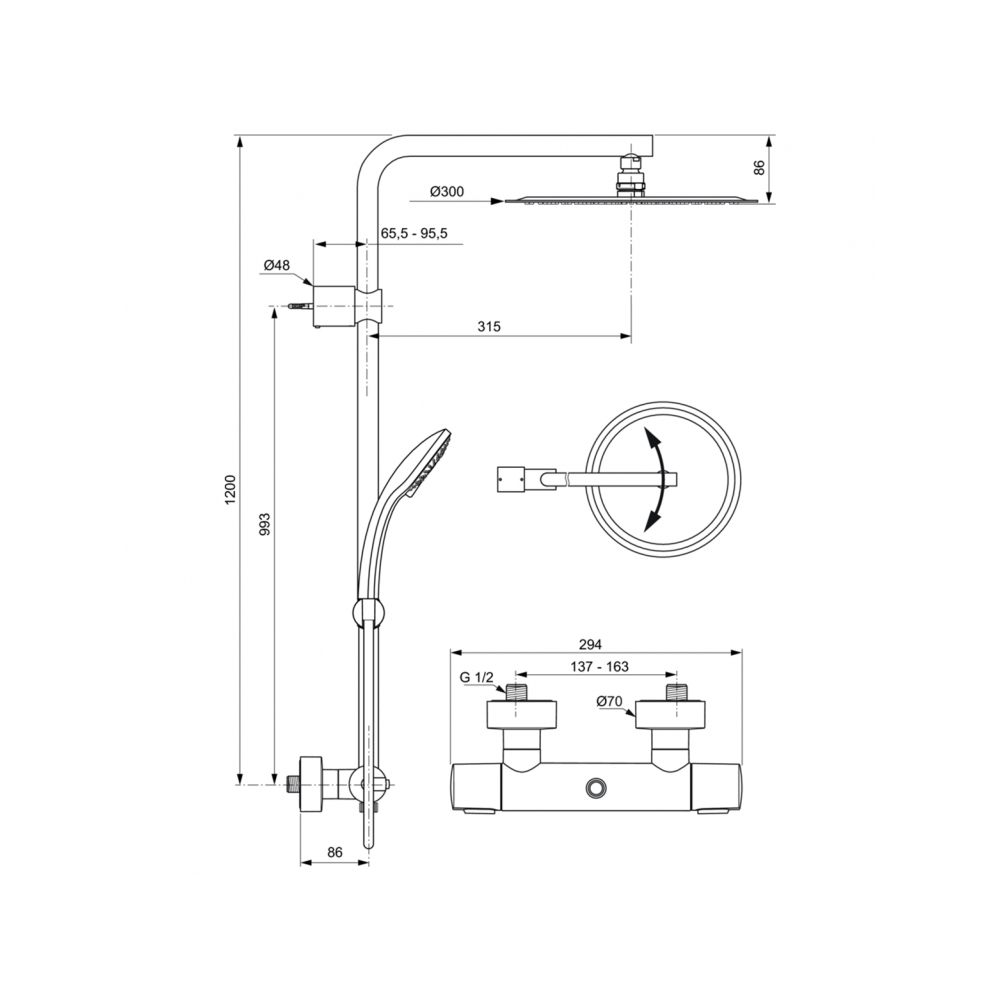 Душевая система Ideal Standard Idealrain Luxe A6246AA хром