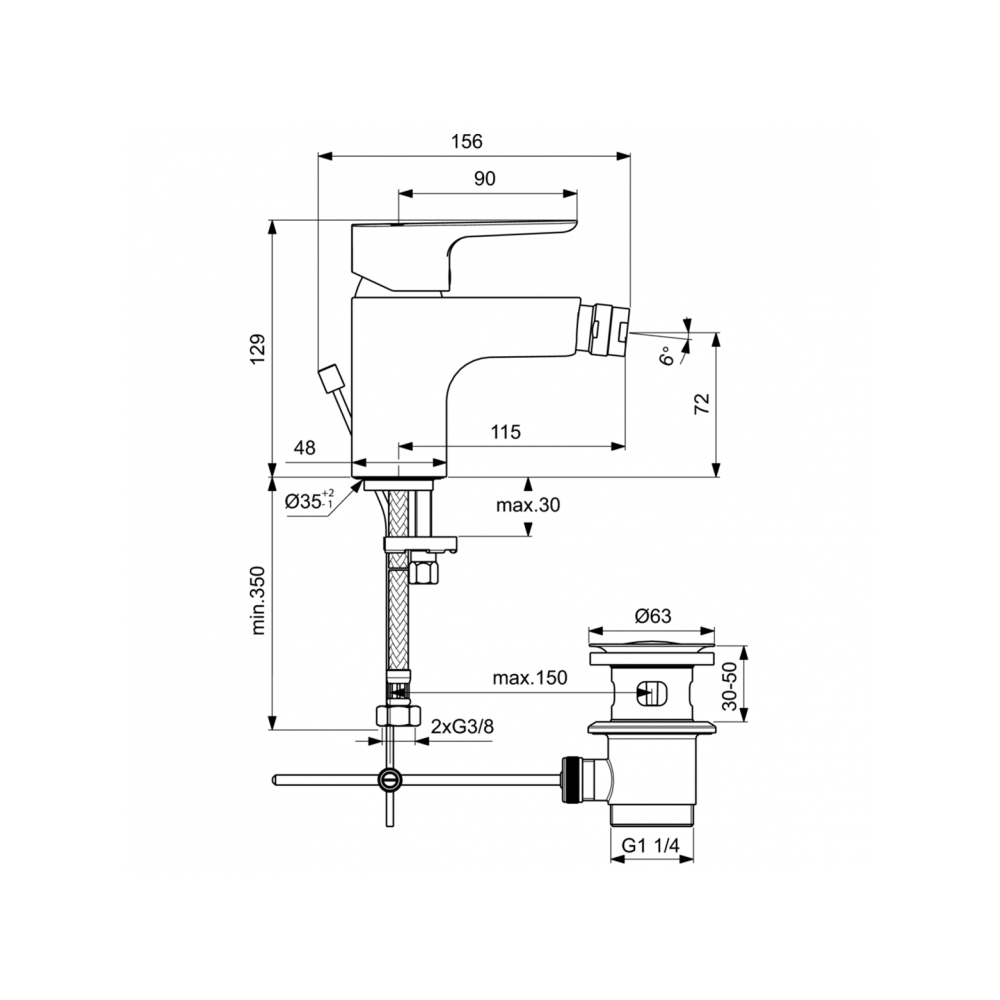 Смеситель для биде Ideal (Идеал) Standard Однорукоятковый BC498AA хром