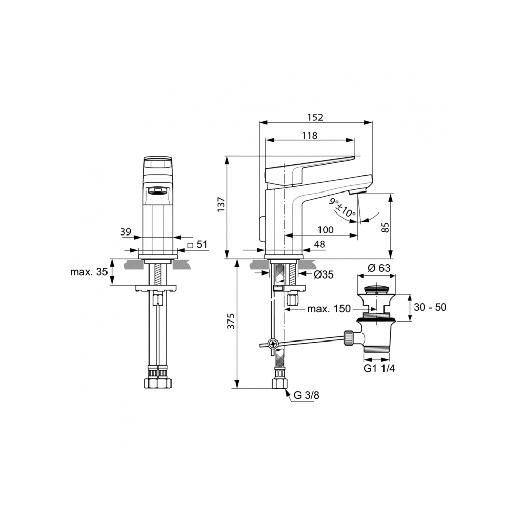 Смеситель для раковины Ideal (Идеал) Standard Tonic II с донным клапаном A6330AA хром