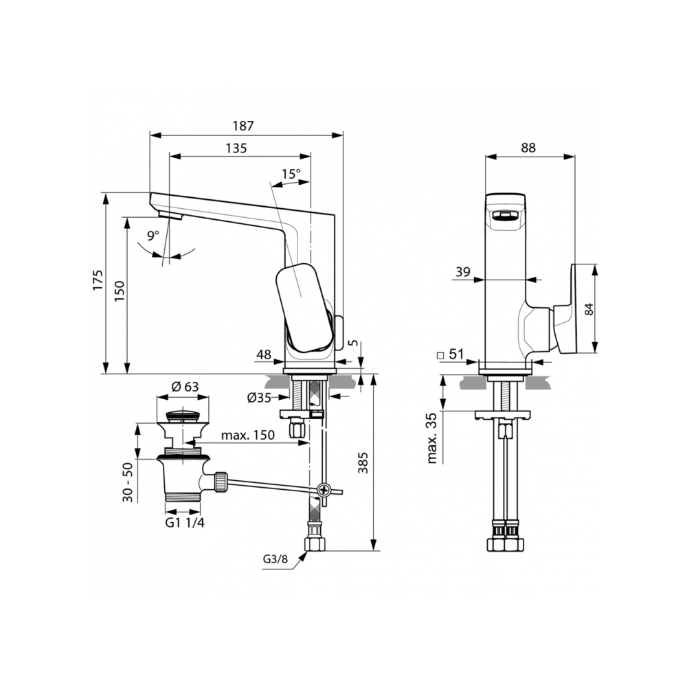 Смеситель для раковины Ideal (Идеал) Standard Tonic II с донным клапаном A6332AA хром