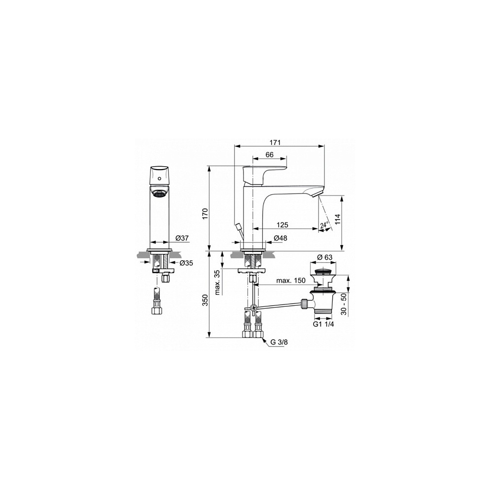 Смеситель для раковины Ideal (Идеал) Standard Connect Air A7012A2 Шлифованное Золото