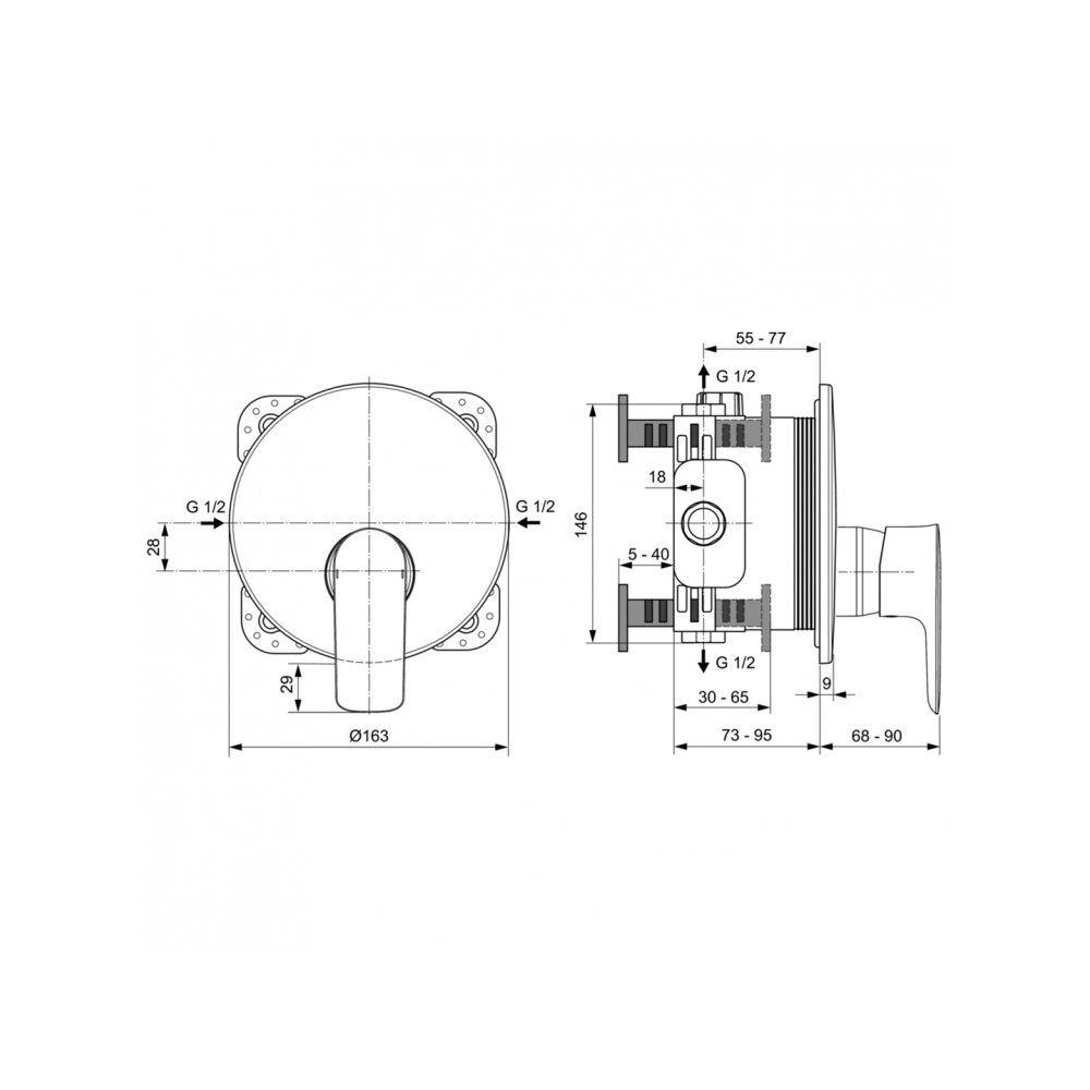 Смеситель для душа Ideal (Идеал) Standard Connect Air скрытого монтажа A7034AA хром