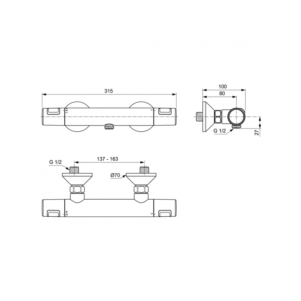 Смеситель для душа Ideal (Идеал) Standard Ceratherm T25 термостатический A7201AA хром