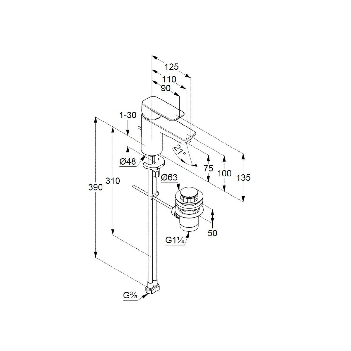 Смеситель для раковины Kludi (Клуди) Pure&Style 403823975, черный матовый