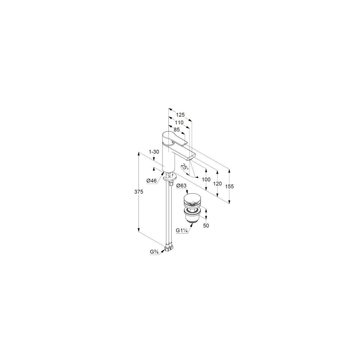 Смеситель для раковины Kludi (Клуди) Zenta SL 482980565 c донным клапаном PUSH-OPEN, хром