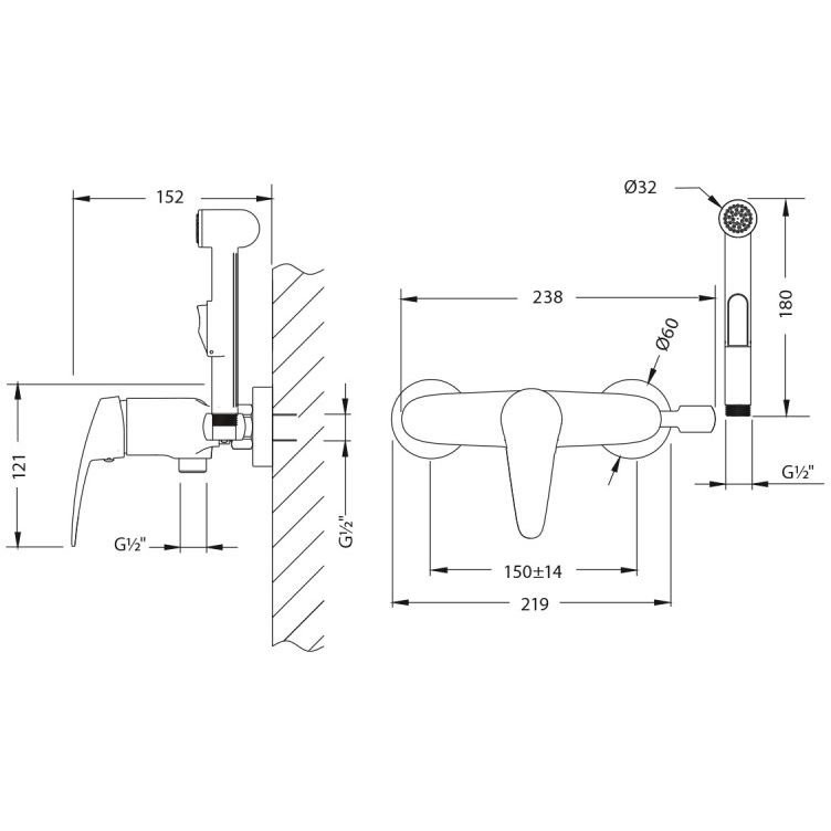 Смеситель Lemark (Лемарк) Linara LM0418C настенный с гигиеническим душем, хром