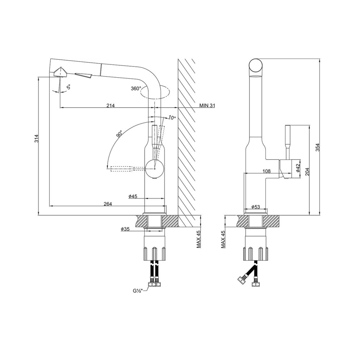 Смеситель Lemark (Лемарк) Expert для кухни с вытягивающимся поворотным изливом (LM5085S) сатин
