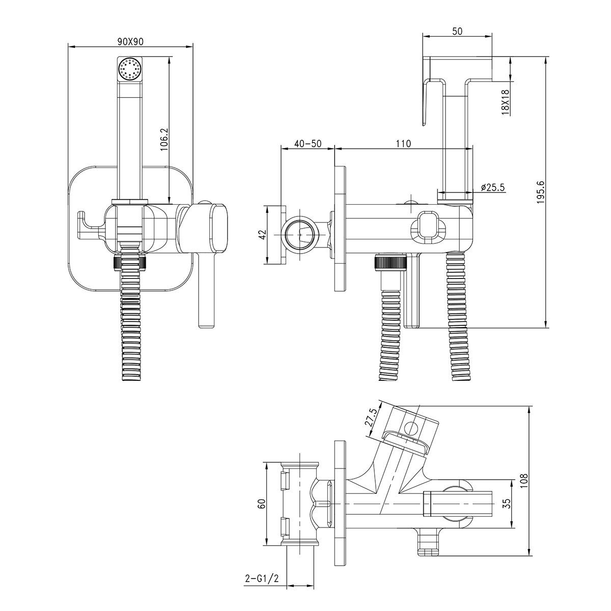 Смеситель Lemark (Лемарк) Solo с гигиеническим душем, встраиваемый (LM7173C) хром