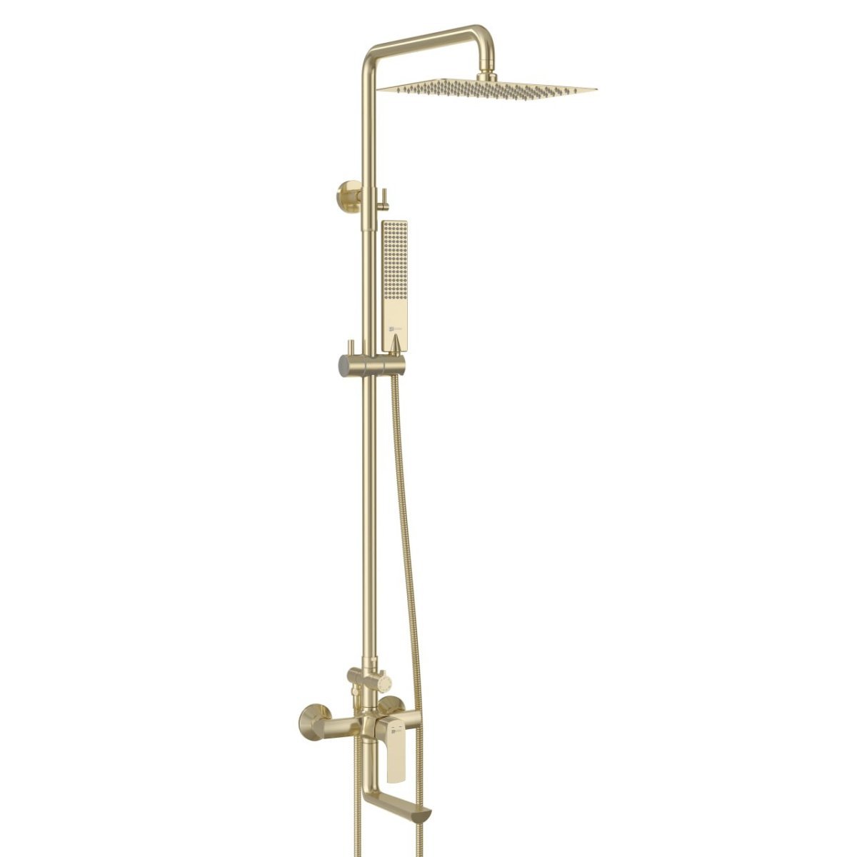 Душевая система Lemark (Лемарк) Ursus с регулируемой высотой штанги и верхней душевой лейкой ″Тропический дождь″ (LM7262BG) золото
