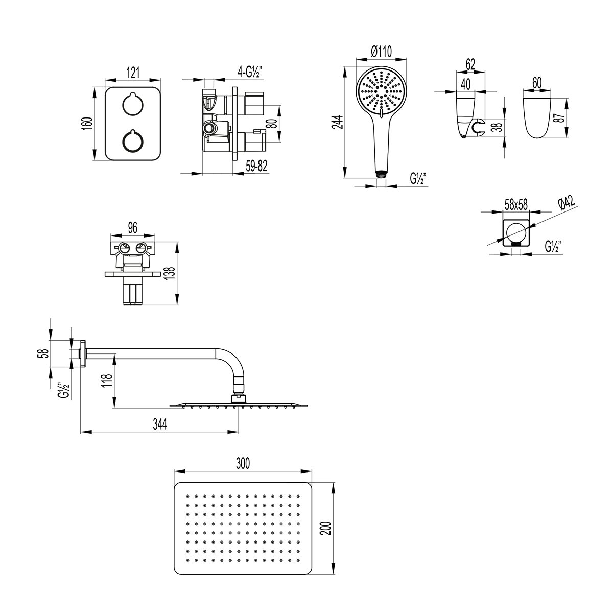 Смеситель Lemark (Лемарк) Bronx для ванны и душа термостатический встраиваемый (LM3749BL) черный
