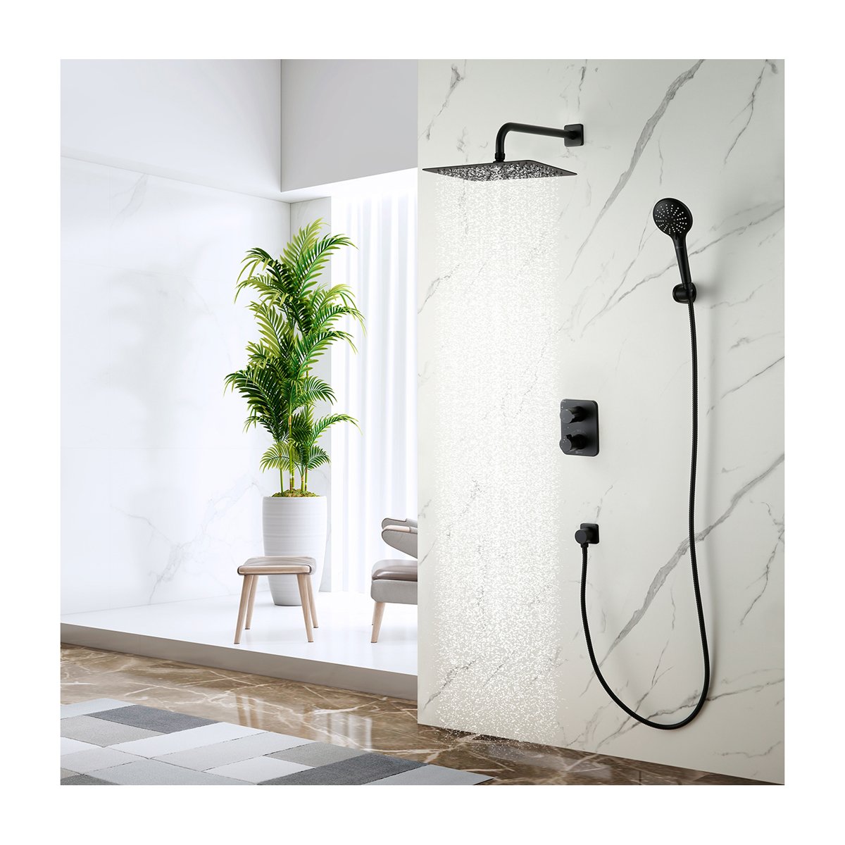 Смеситель Lemark (Лемарк) Bronx для ванны и душа термостатический встраиваемый (LM3749BL) черный