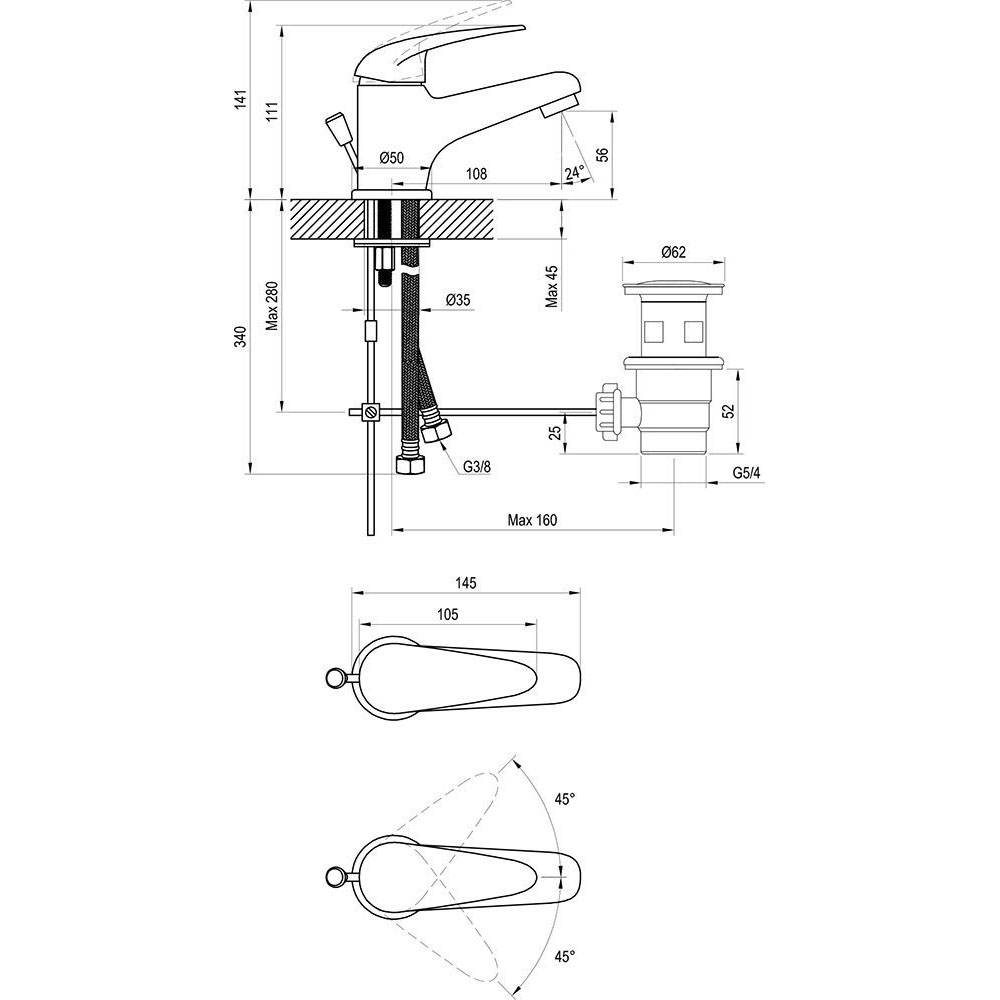 Смеситель для раковин Ravak (Равак) Suzan SN 011.00 X070001 с донным клапаном, хром