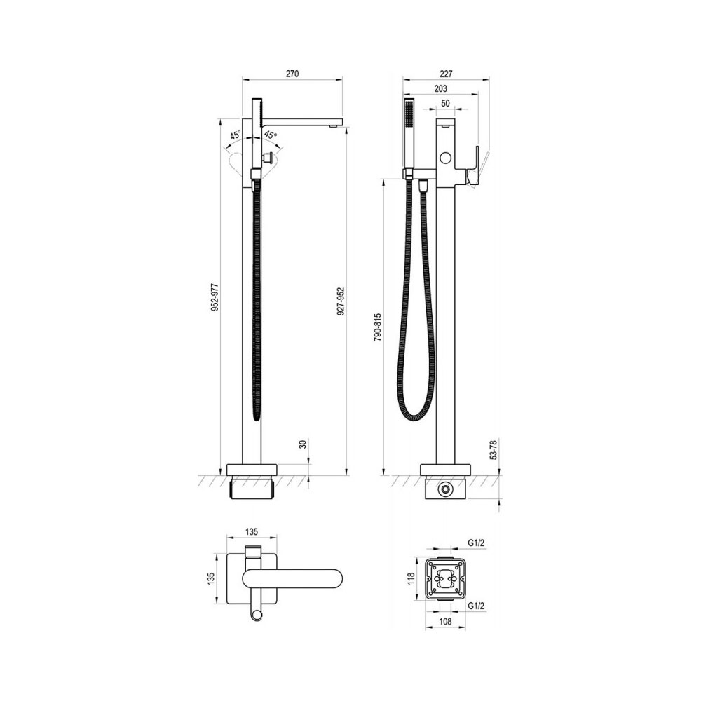 Смеситель для ванн Ravak (Равак) Chrome X070434 напольный, черный матовый