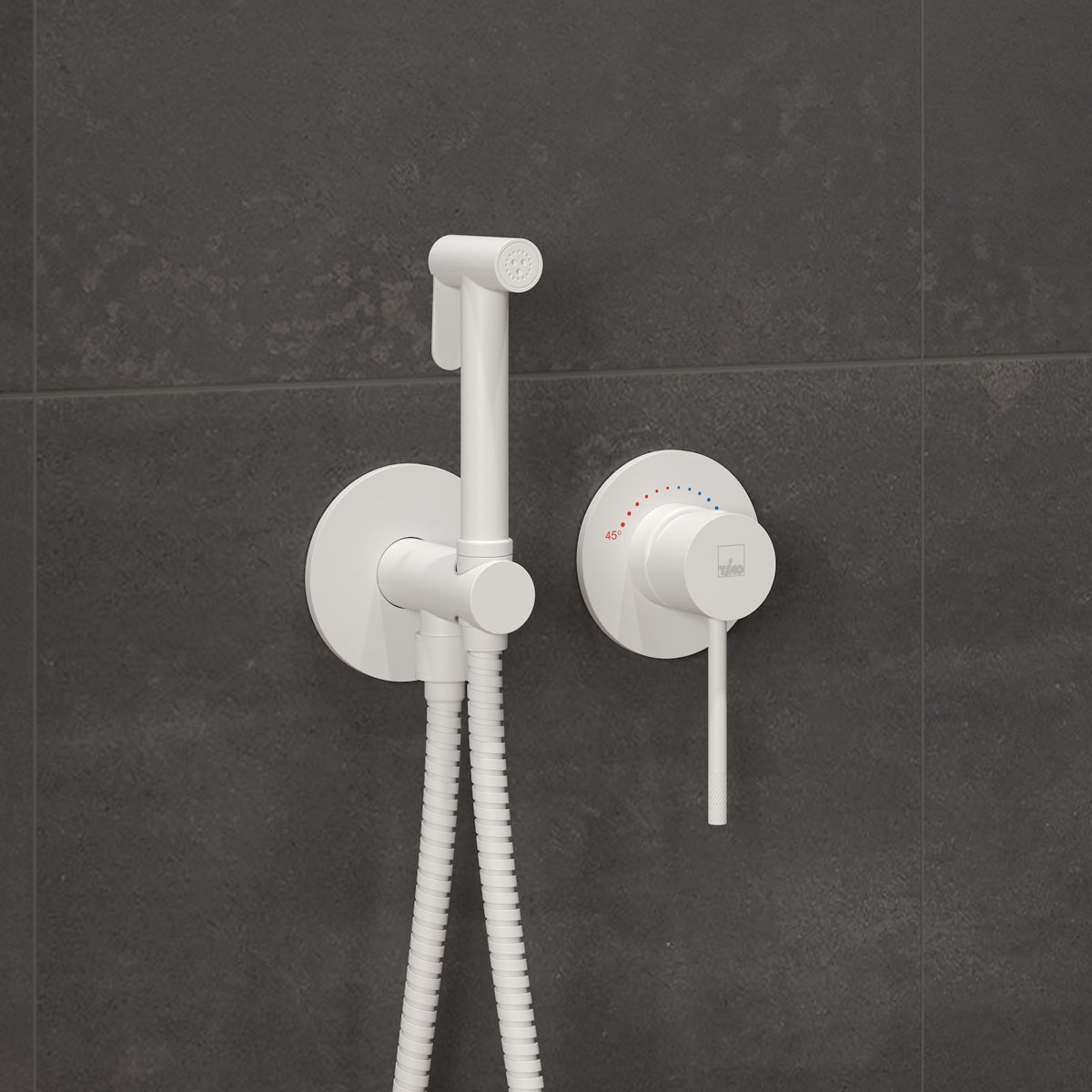 Смеситель встроенный с гигиеническим душем с защитой от ожогов Timo (Тимо) Saona белый матовый (2339/16SM)