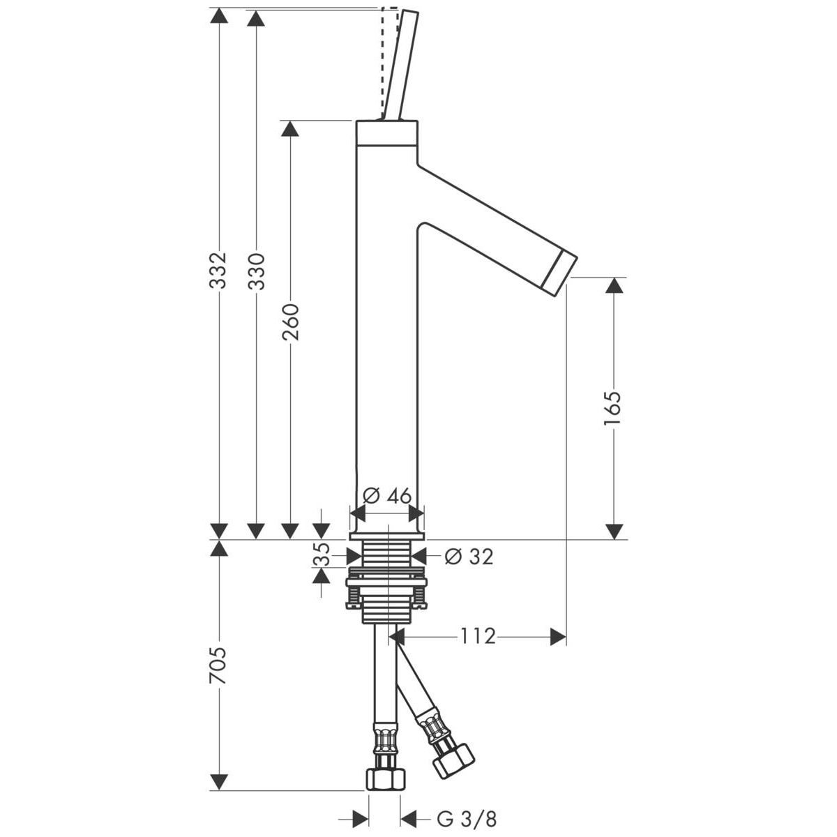 Смеситель для ванны Hansgrohe (Хансгрое) Axor Starck внешнего монтажа с круглой рычаговой рукояткой 10123000 хром