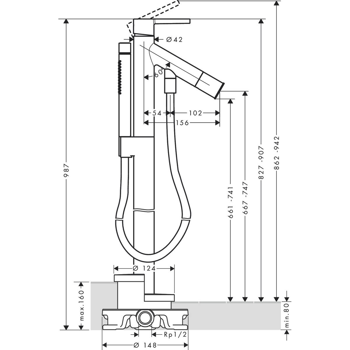 Смеситель для ванны Hansgrohe (Хансгрое) Axor Starck напольный 10455000 хром