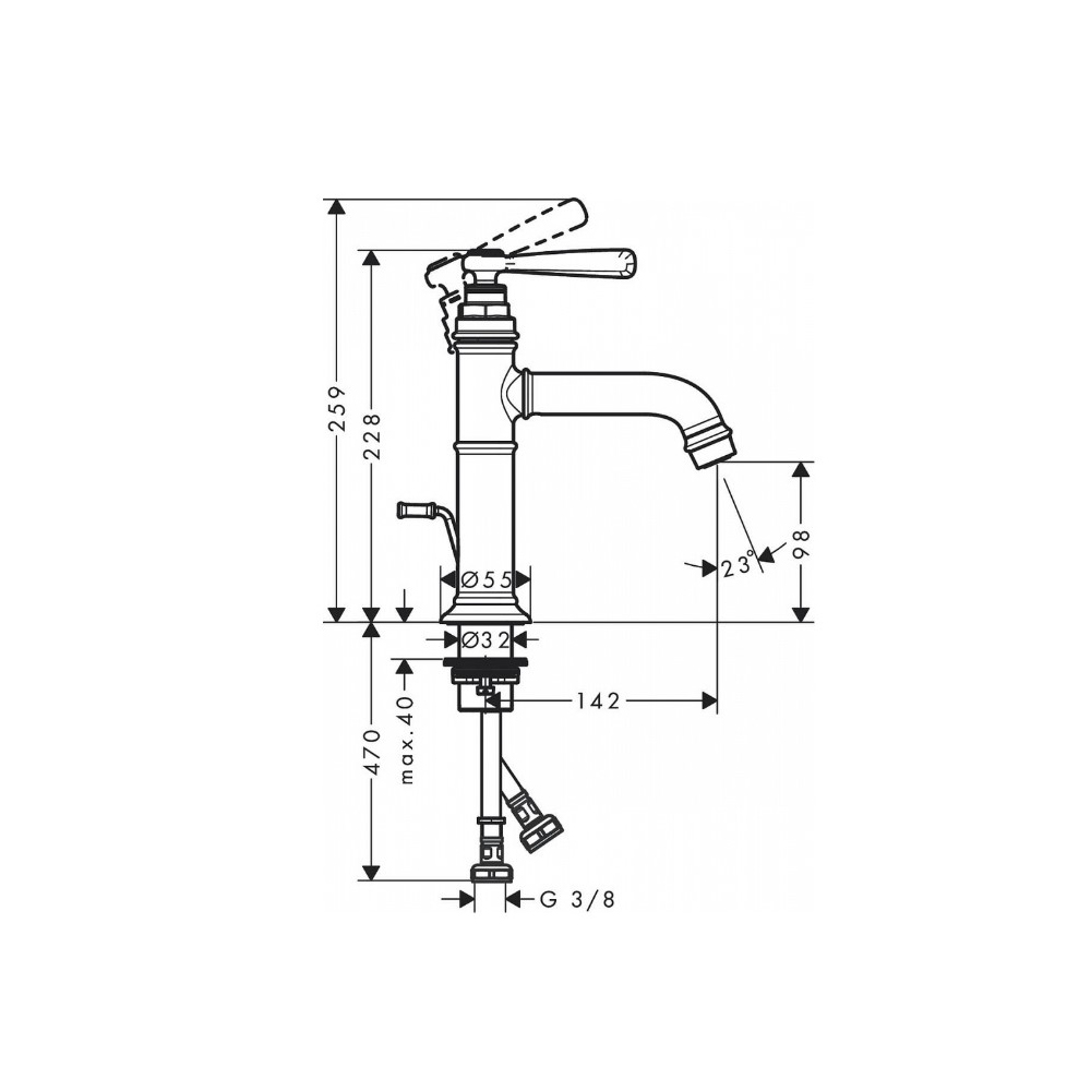 Смеситель для раковины Hansgrohe (Хансгрое) Axor Montreux 100 с рычаговой рукояткой со сливным гарнитуром 16515820 шлифованный никель