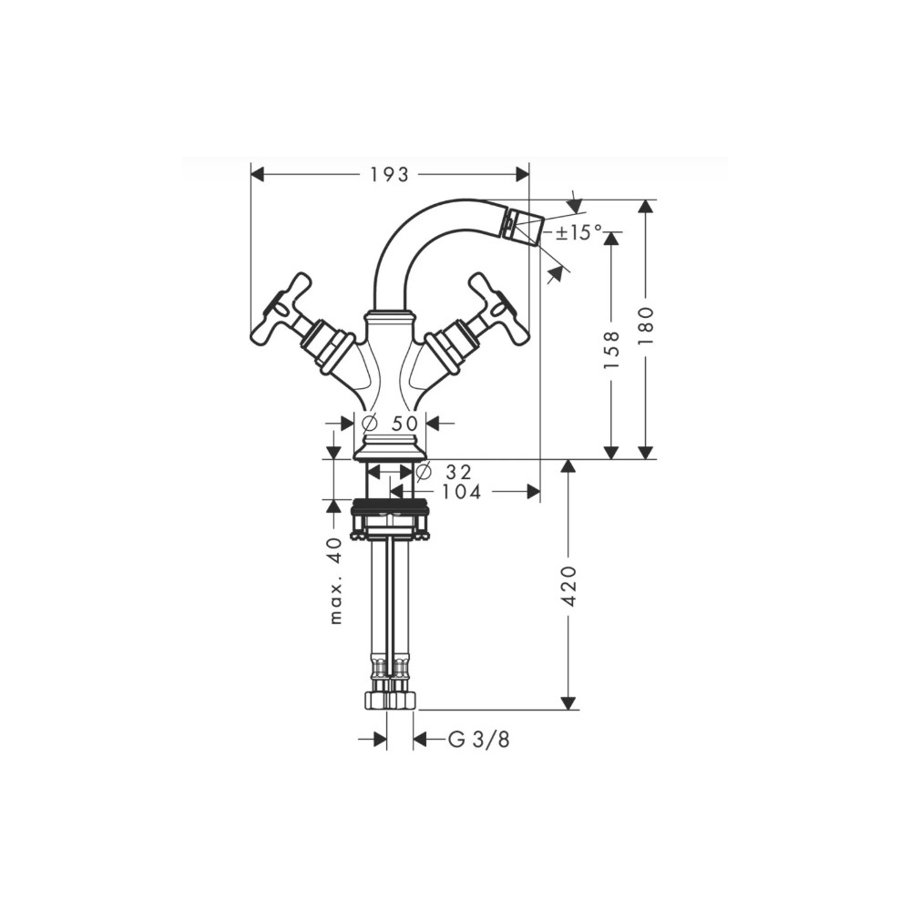 Смеситель для биде Hansgrohe (Хансгрое) Axor Montreux с двумя рукоятками со сливным гарнитуром 16520000 хром