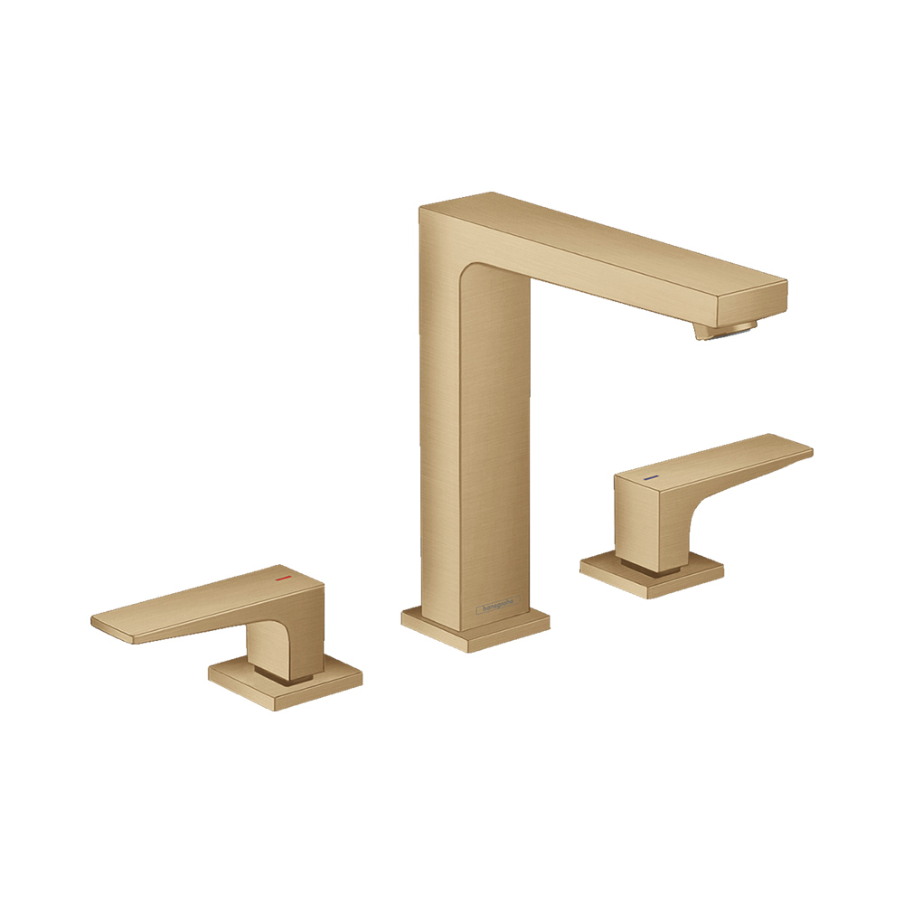 Смеситель для раковины Hansgrohe (Хансгрое) Metropol 160 на 3 отверстия с рычаговыми рукоятками со сливным клапаном Push-Open 32515140 шлифованная бронза