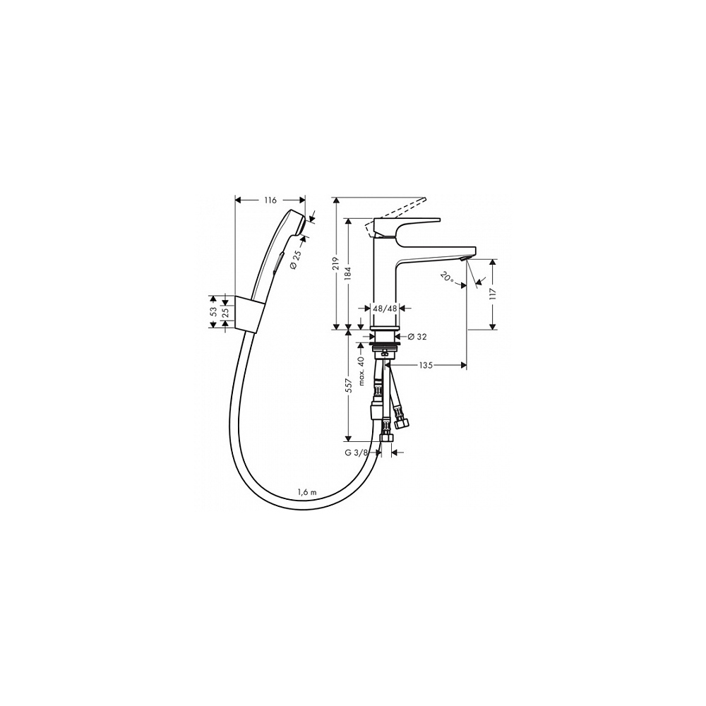 Смеситель для раковины Hansgrohe (Хансгрое) Metropol с гигиеническим душем 32522000 хром