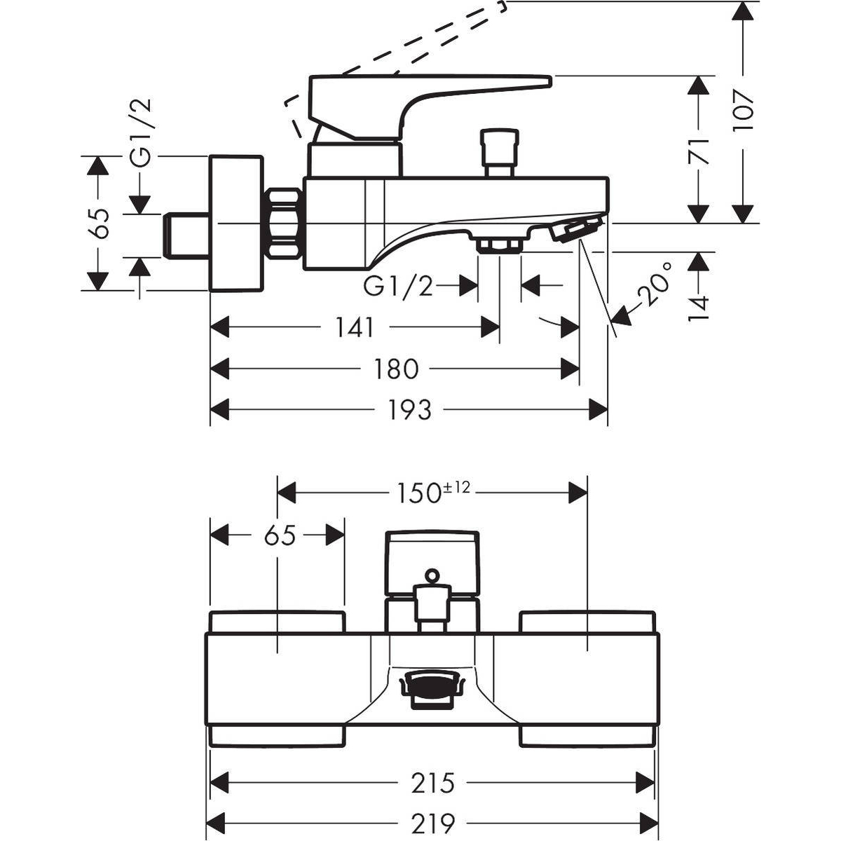 Смеситель для ванны Hansgrohe (Хансгрое) Metropol внешнего монтажа с рычажной рукояткой 32540340 шлифованный черный хром
