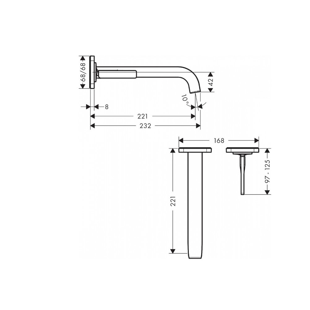 Смеситель для раковины Hansgrohe (Хансгрое) Axor Citterio E 221 мм с отдельными розетками настенный 36106950 матовая латунь