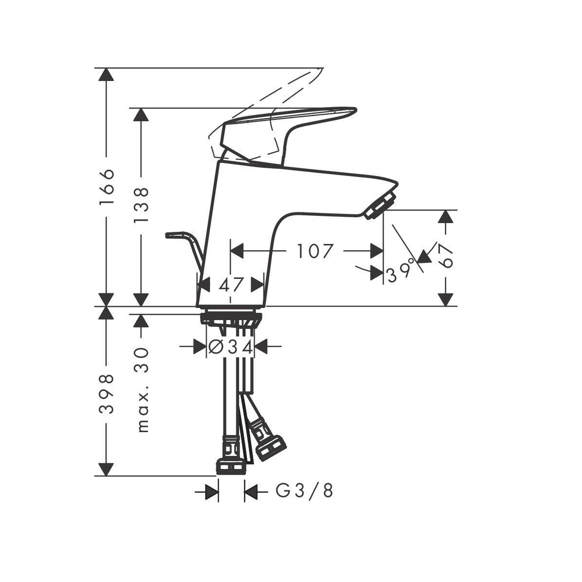 Смеситель для раковины Hansgrohe (Хансгрое) Logis 70 c донным клапаном 71070670 черный матовый