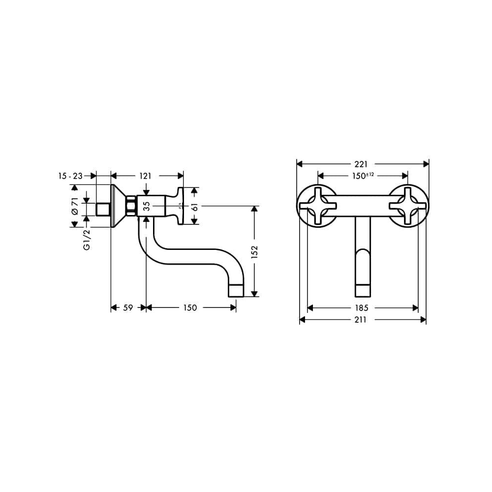 Смеситель для кухни Hansgrohe (Хансгрое) Logis M32 с двумя рукоятками настенный с низким изливом 1jet 71287000 хром