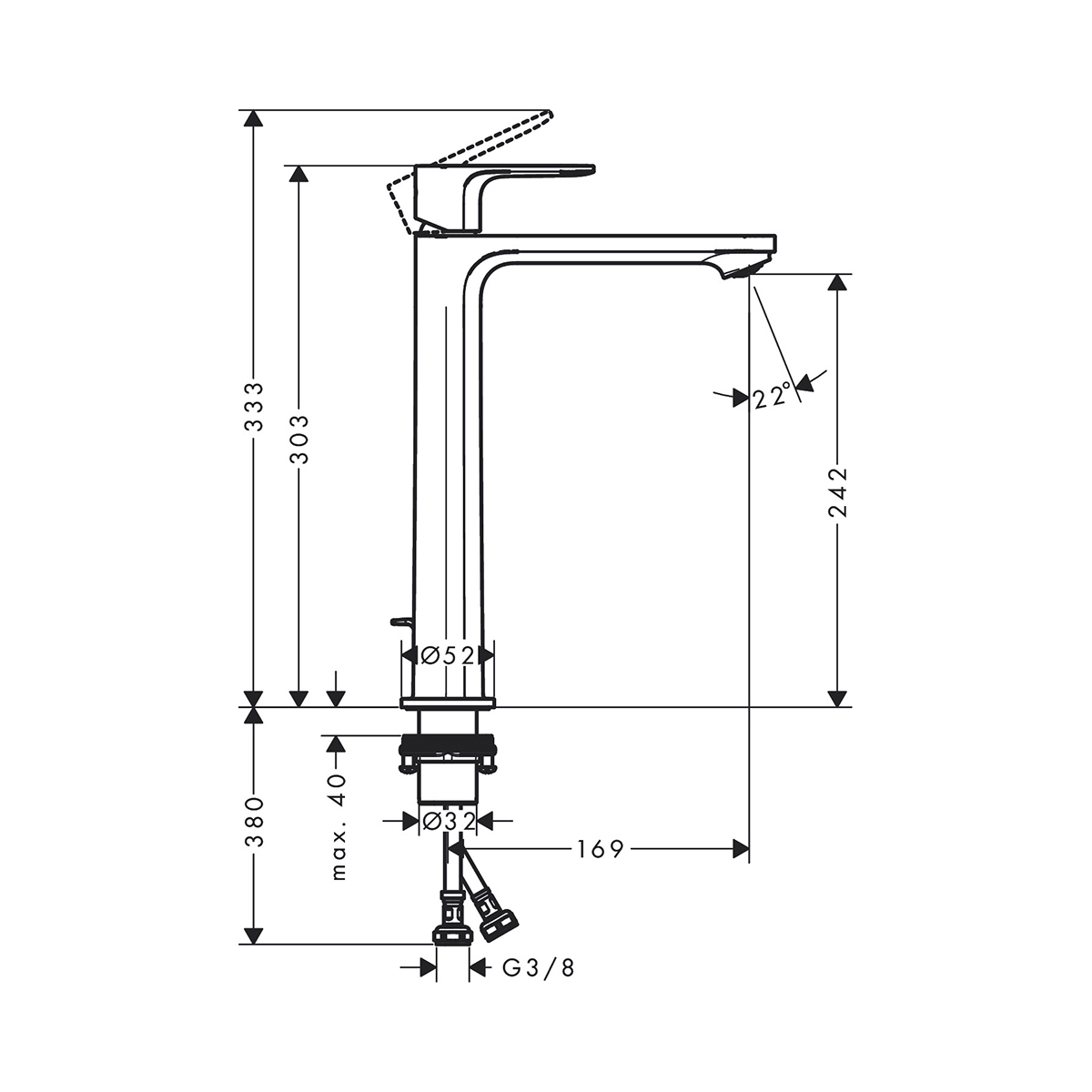 Смеситель для накладной раковины Hansgrohe (Хансгрое) Rebris S 240 CoolStart со сливным гарнитуром 72590000 хром