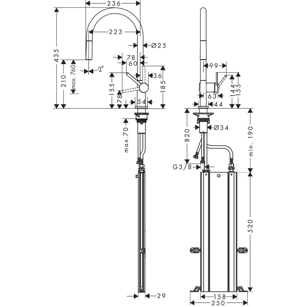 Смеситель для кухни Hansgrohe (Хансгрое) Talis M54 однорычажный 210 с вытяжным изливом 1jet sBox 72803000 хром