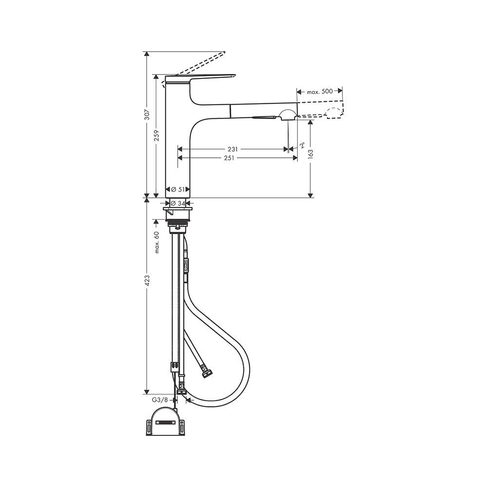 Смеситель для кухни Hansgrohe (Хансгрое) Zesis M33 однорычажный 160 с вытяжным душем 2jet sBox lite 74804800 сталь