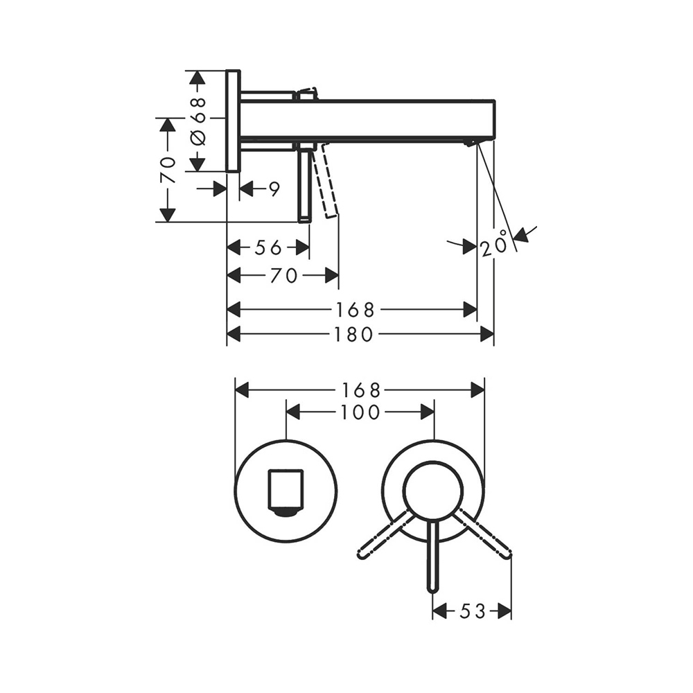 Смеситель для раковины Hansgrohe (Хансгрое) Finoris однорычажный скрытого монтажа настенный с изливом 168 см 76051700 белый матовый