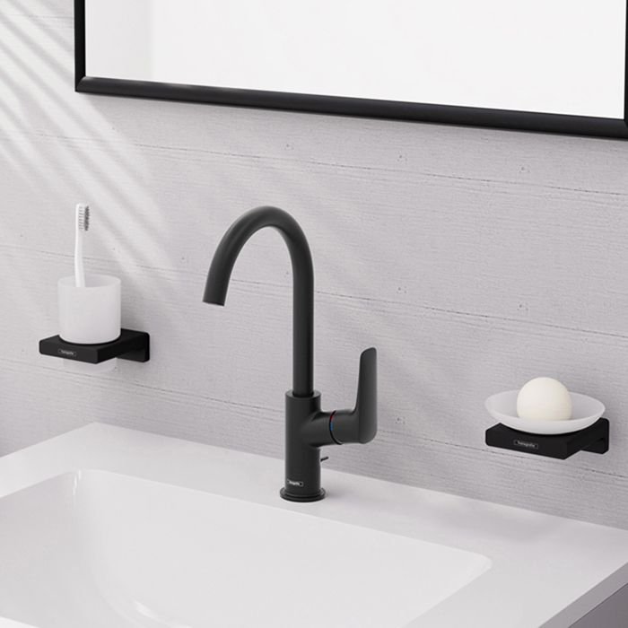 Смеситель Hansgrohe (Хансгрое) Logis для раковины, 1 отверстие, с донным клапаном, цвет: черный матовый 71130670