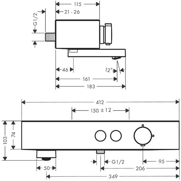 Смеситель Hansgrohe (Хансгрое) ShowerTable для ванны, настенный, термостатический, цвет: черный матовый 24340670