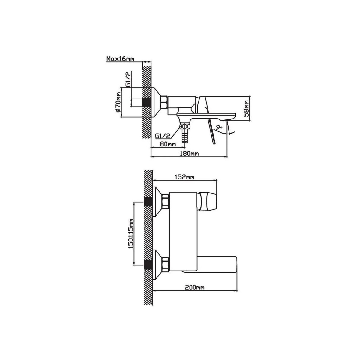 Смеситель для ванны Potato (Потато) P30167-6, черный матовый