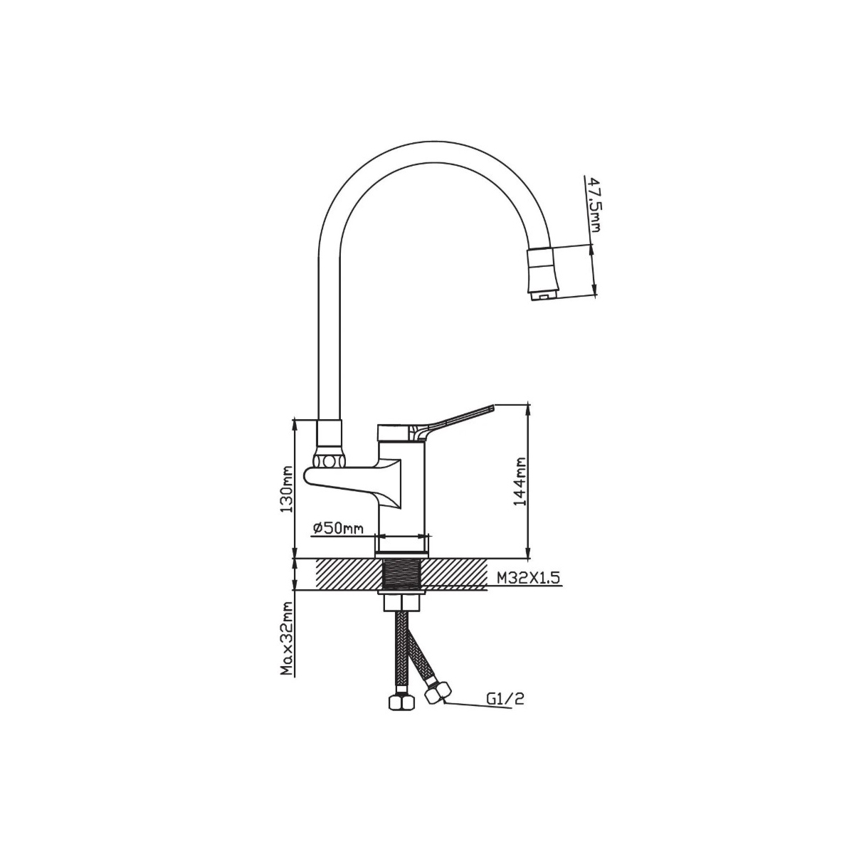 Смеситель для кухни Potato (Потато) P58292W, белый, хром