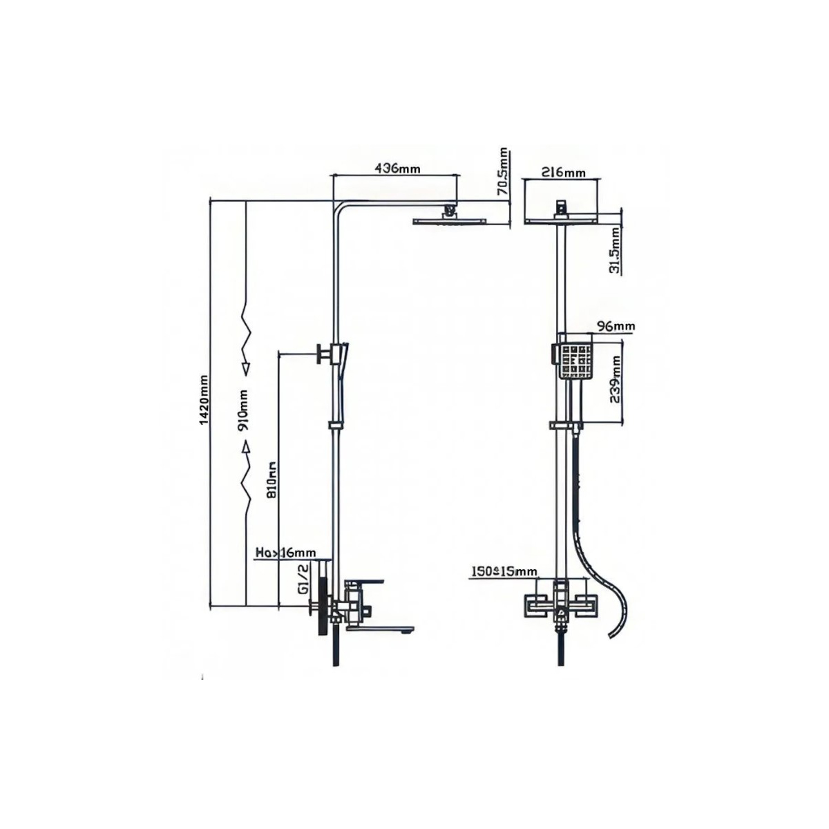 Душевая стойка Potato (Потато) P3506BL, черный матовый