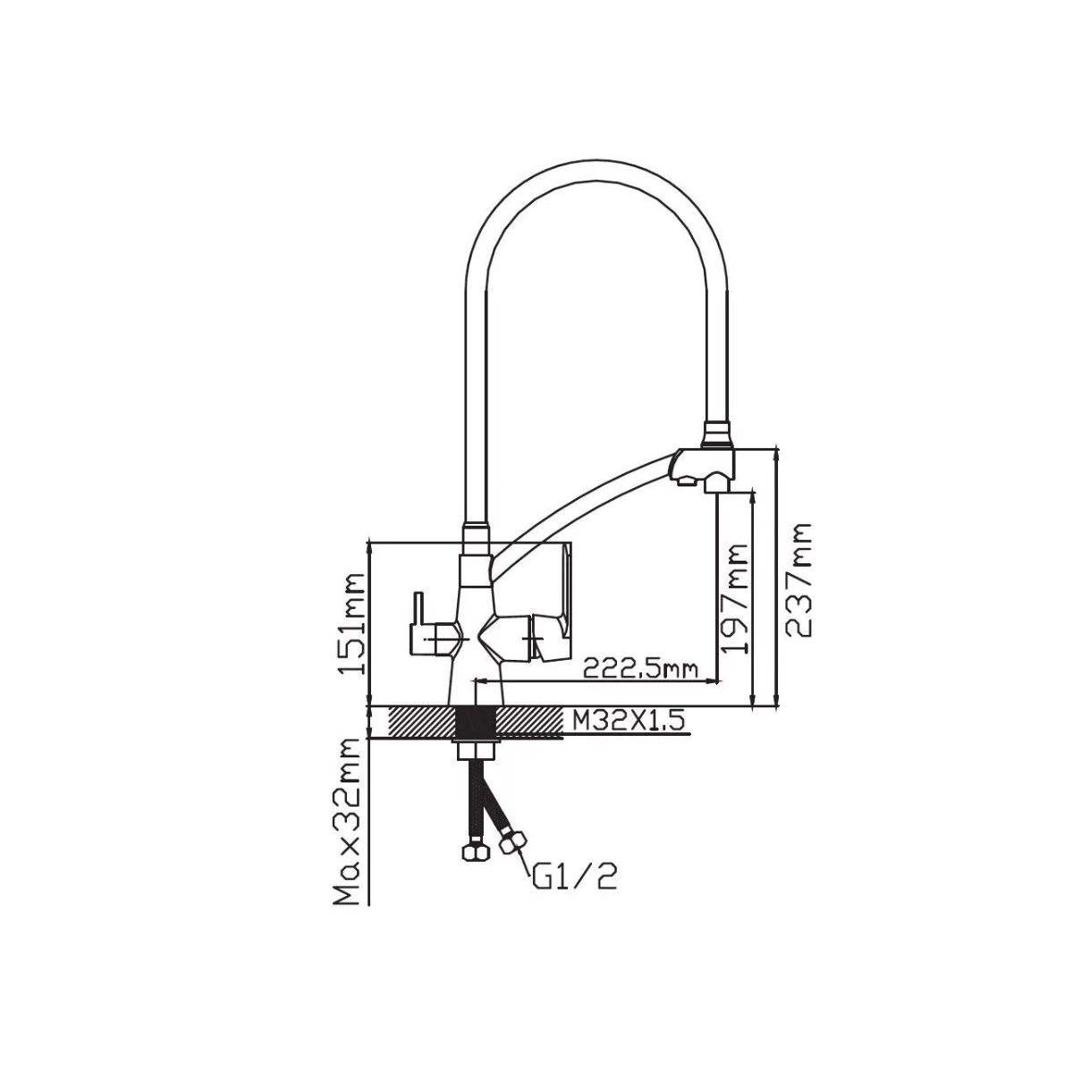 Смеситель для кухни Potato (Потато) P44118-6 под фильтр, черный