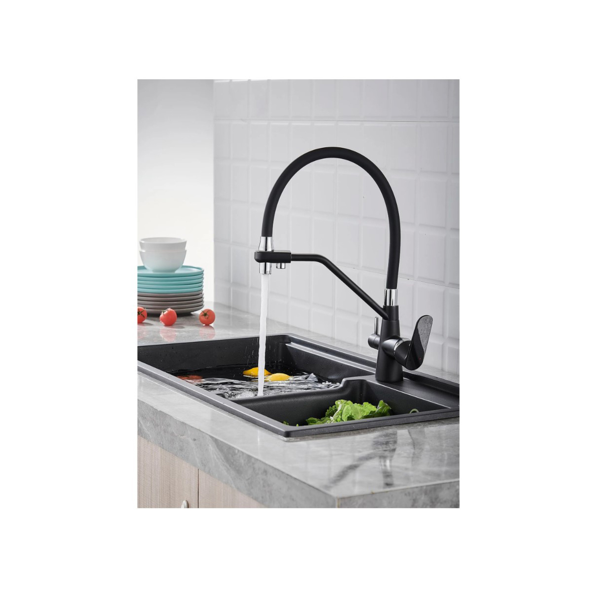 Смеситель для кухни Potato (Потато) P44118-6 под фильтр, черный