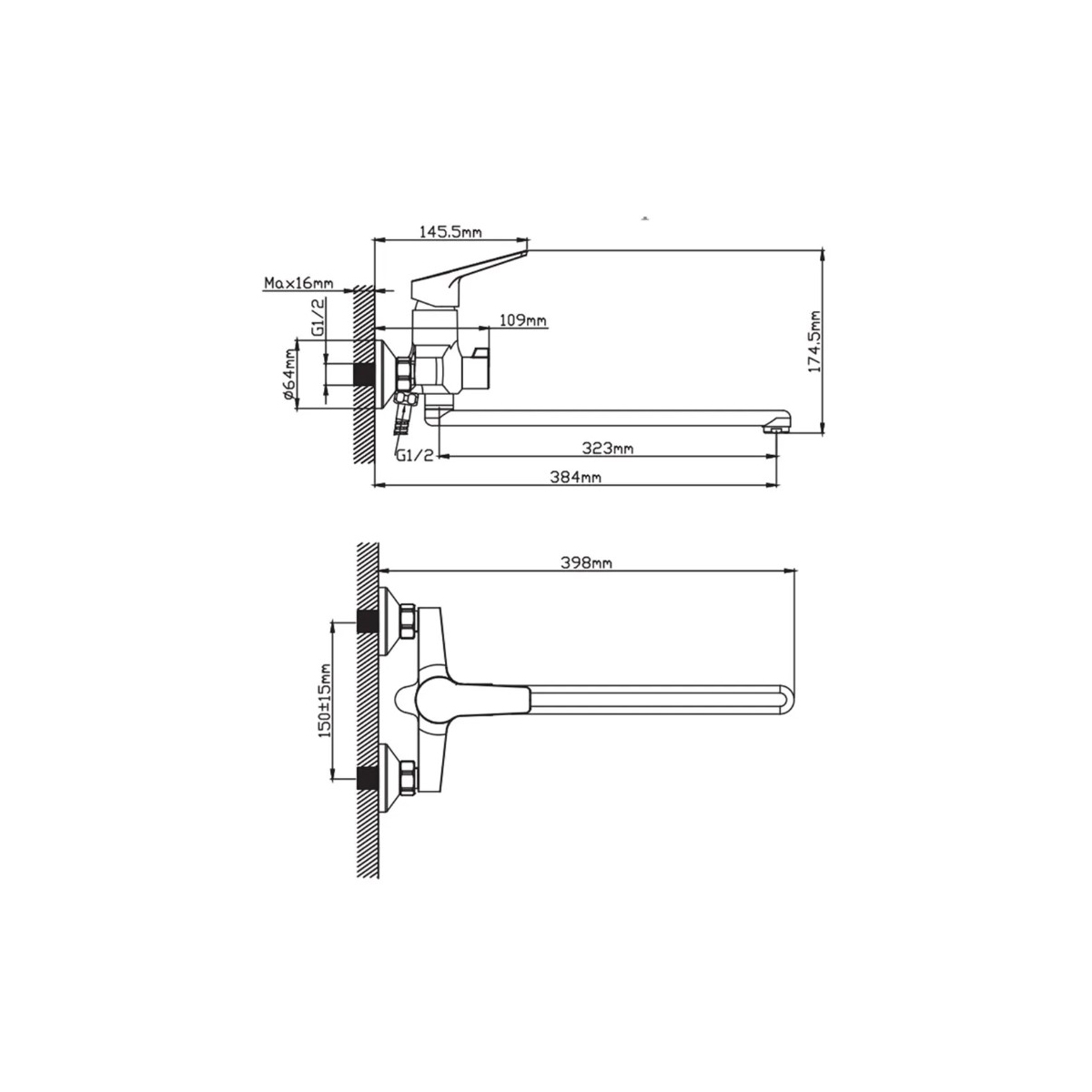 Смеситель для ванны Potato (Потато) P22187-19, графит