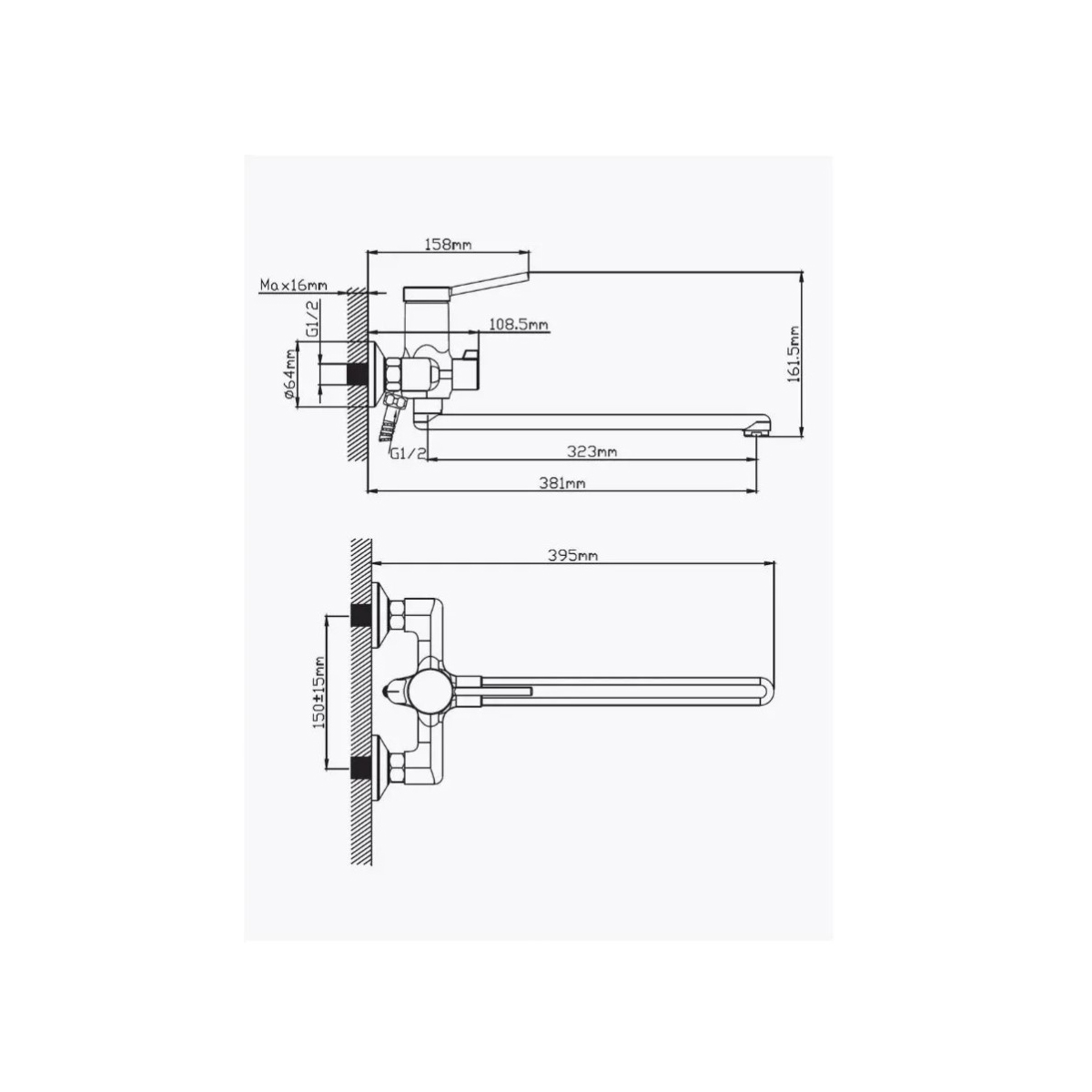 Смеситель для ванны Potato (Потато) P22180-6, матовый черный