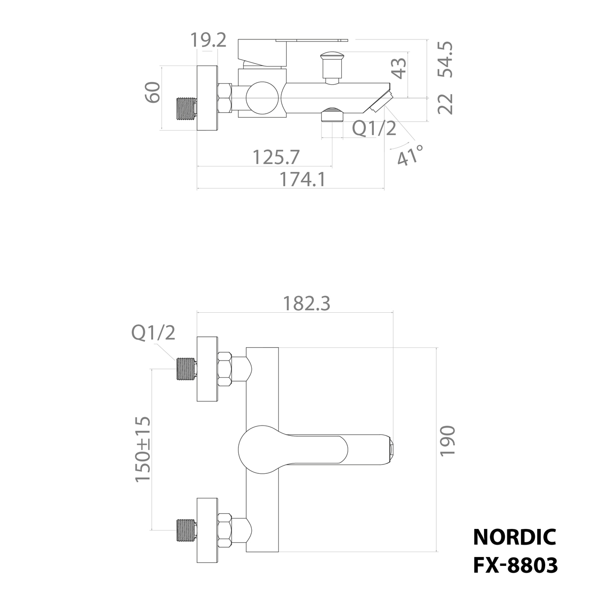 Смеситель для ванны Fixsen (Фиксен) Nordic FX-8803, хром