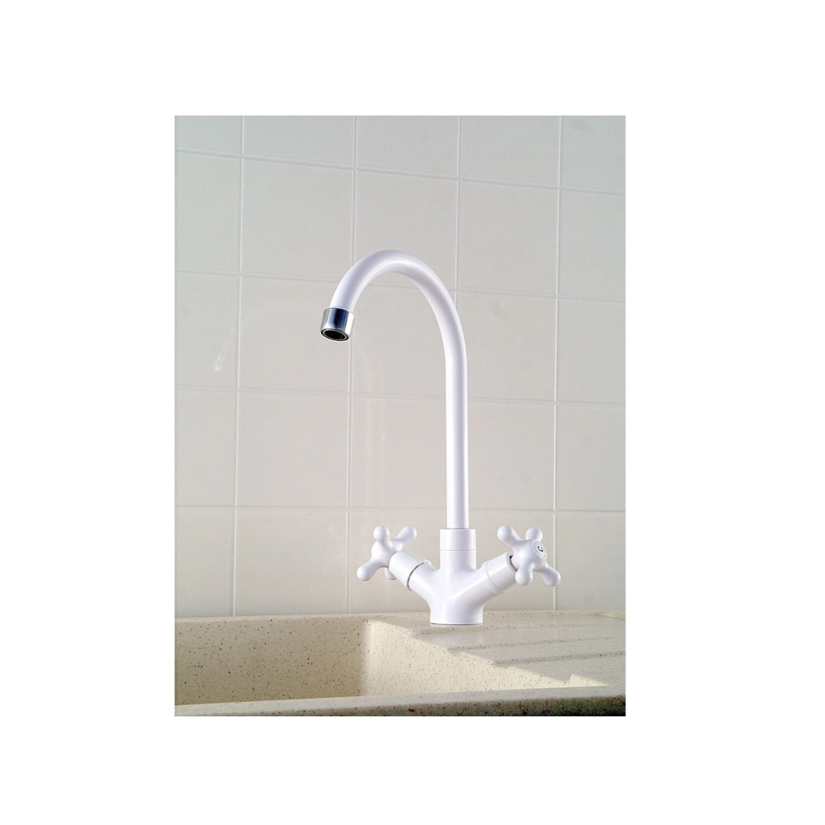 Смеситель для кухни Эверест (Everest) B41-3597 белый,хром