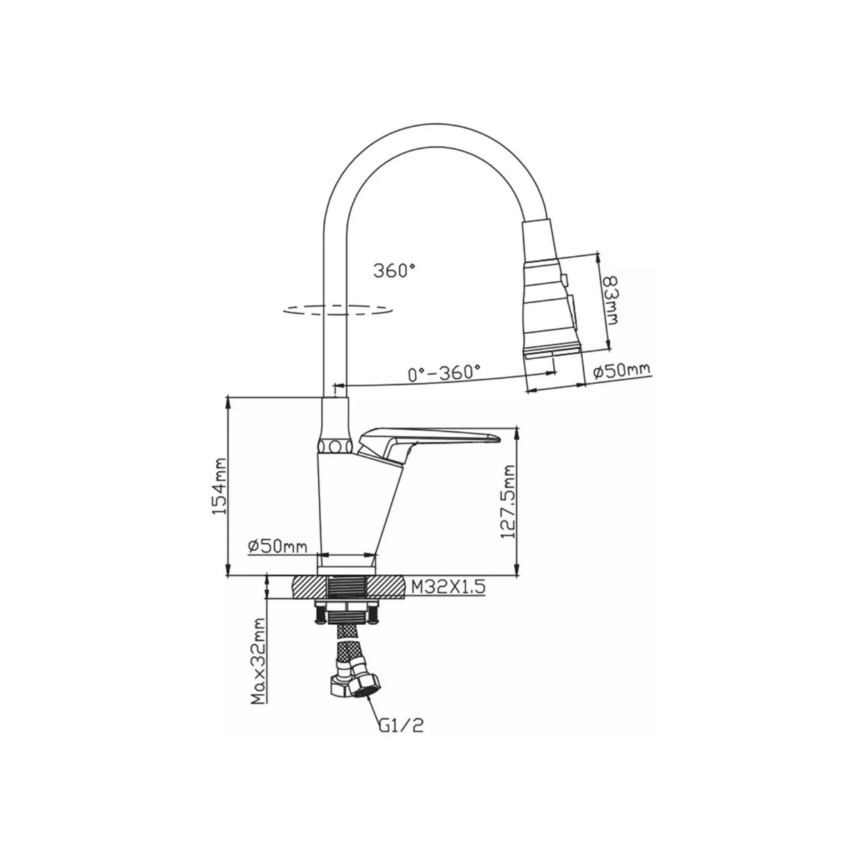 Смеситель для кухни Diadonna (Диадона) D171-41 хром,чёрный