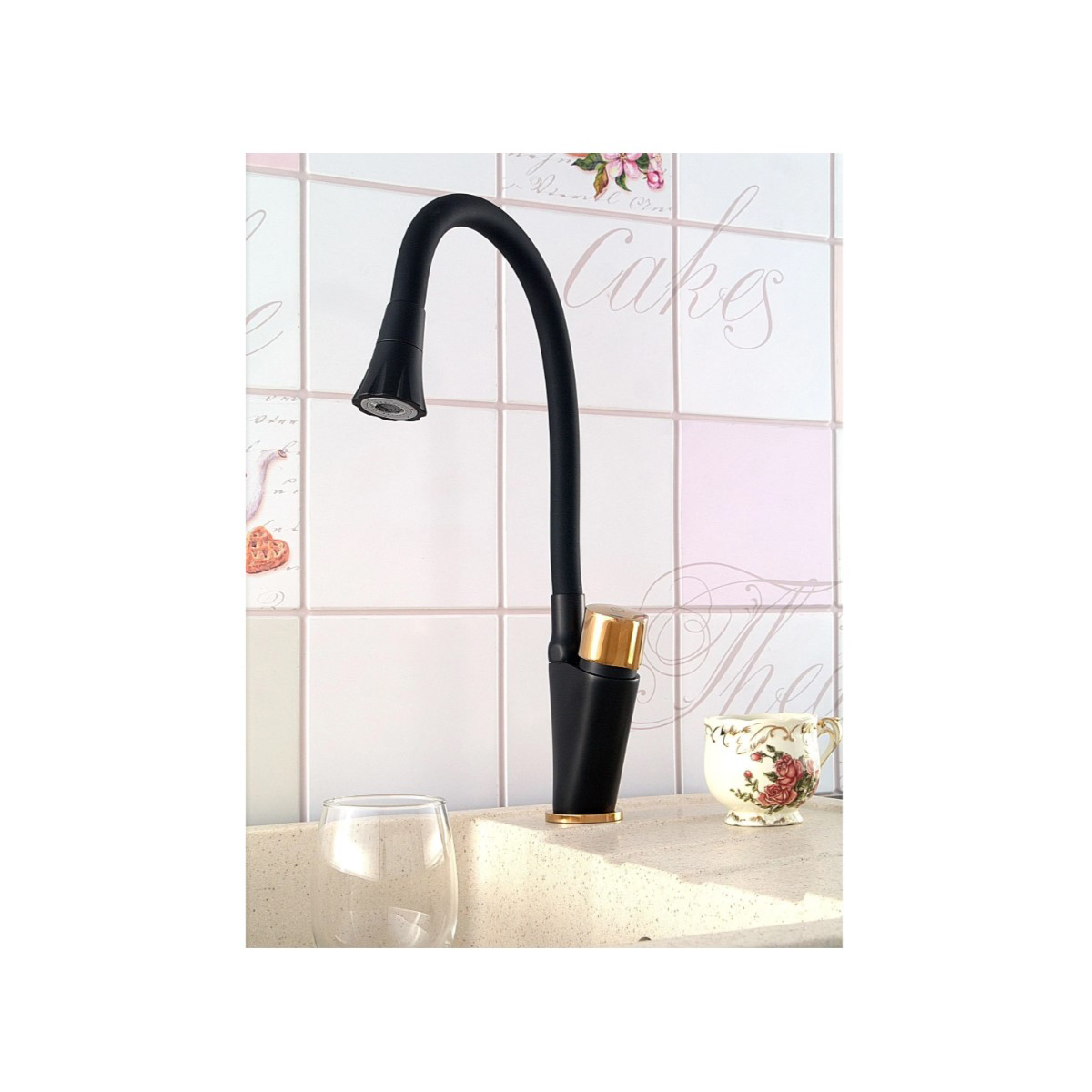 Смеситель для кухни Diadonna (Диадона) D174-41BL черный,розовое золото