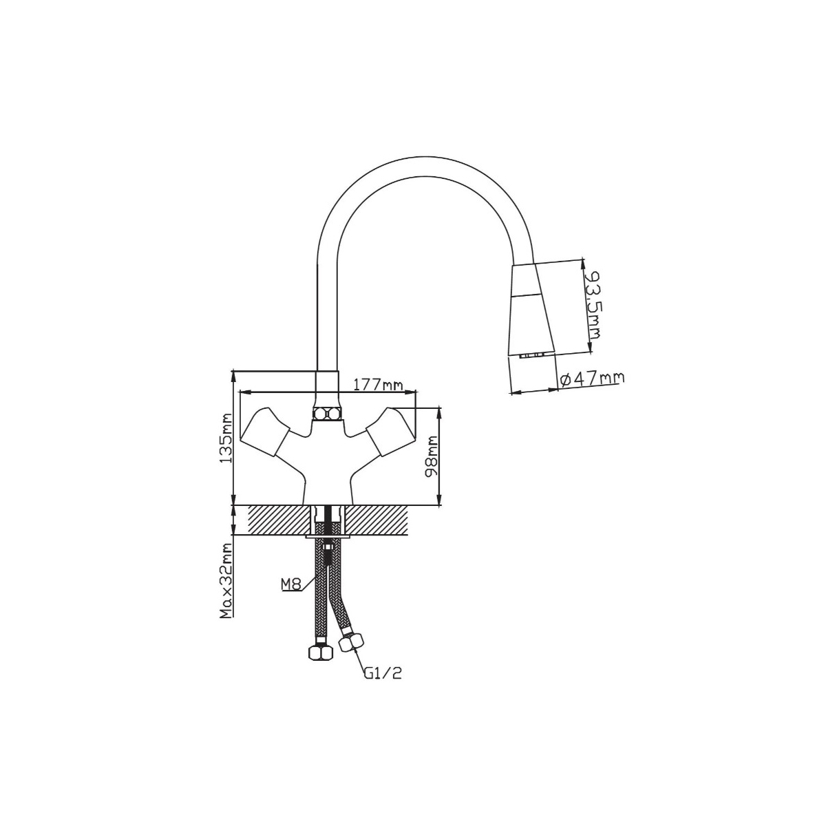 Смеситель для кухни Diadonna (Диадона) D358-58BL чёрный