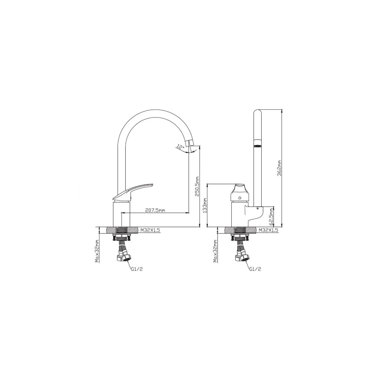 Смеситель для кухни Diadonna (Диадона) D102-70SH черный гранит