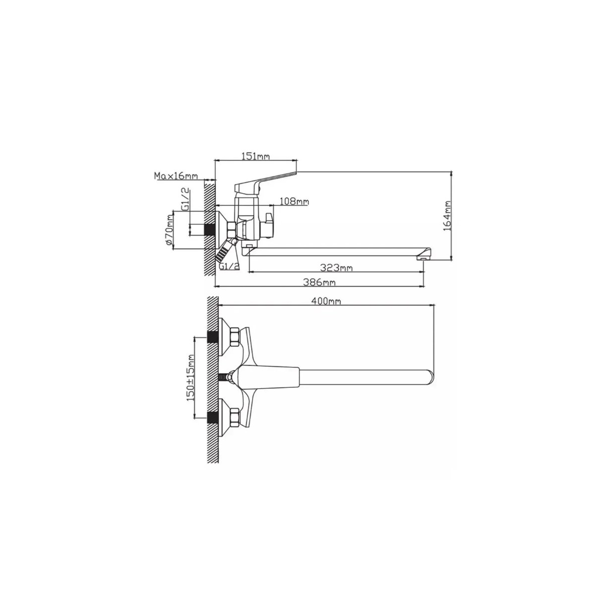 Смеситель для ванны Diadonna (Диадона) D235-22BL чёрный