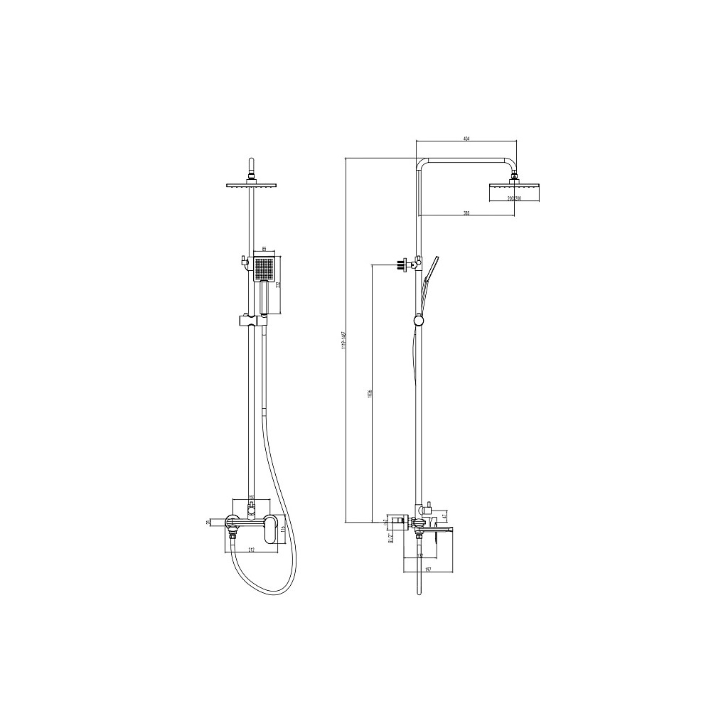 Душевая система с квадратным тропическим душем поворотным изливом Azario (Азарио) Florida Square AZ-WSA654232C хром