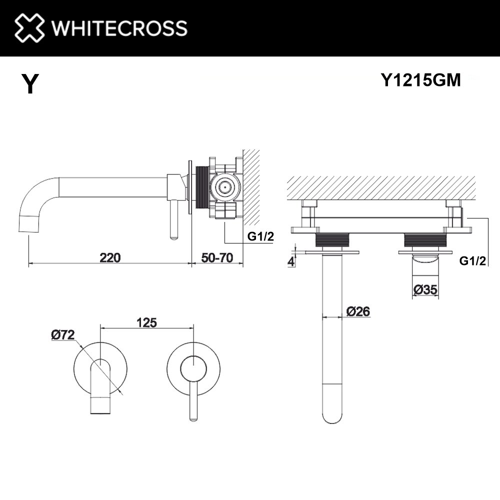 Смеситель для умывальника скрытого монтажа WHITECROSS Y Y1215GM оружейная сталь